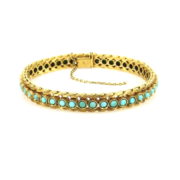 Vintage Natural Turquoise & 18K Yellow Gold Hand Carved bracelet AN227-14
