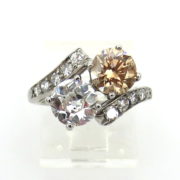 Vintage 1.10ct White Old Mine Cut & 1.10ct Brown Diamond Platinum Ring SM20-4