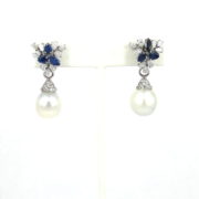 Fine Somenzi Diamond Sapphire & Pearl 18K White Gold Drop Earrings WN35-4