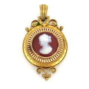 Antique 1800’s Carved Shell Cameo 18K Yellow Gold Locket Pendant DB5-20
