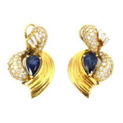 Vintage 3.0ct Diamond & 4.0ct Sapphire 18K Yellow Godl Drop Earrings SM22-1