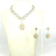 Fine 37.05ct White & Fancy Yellow Diamond 18K Gold Neckalce & Earrings Set RO10-1