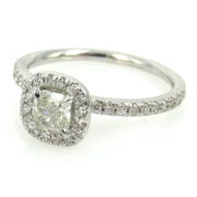 1.01ct Cushion & Round Diamond 18K White Gold Halo Engagement Ring DZ2-1