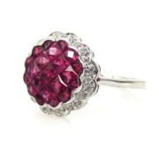 Invisible Set 1.74ct French Cut Ruby & 0.08ct Diamond 18K White Gold Ring RO10-2