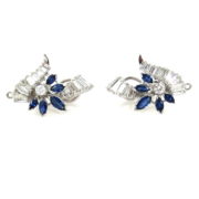 Vintage 3.0ct Diamond & 1.50ct Sapphire 18K White Gold Cluster Earrings SM22-3