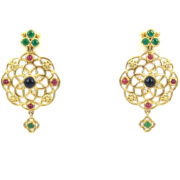 Fine Temple St Clair Mosaic 0.14ct Diamond & 3.82ct Emerald Ruby Sapphire 18K Gold Earrings WN36-3