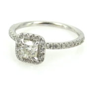 1.05ct Cushion & Round Diamond 18K White Gold Halo Engagement Ring DZ2-5
