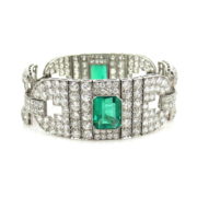 Certified Art Deco 16.0ct Old Cut Diamond & 10.0ct Emerald Platinum Bracelet SM22-6