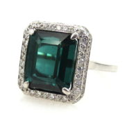 Fine 1.78ct Emerald Cut Chrome Tourmaline & 0.31ct Diamond 14K White Gold Ring  RO10-7