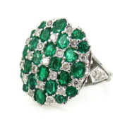 Fine 3.55ct Colombian Emerald & 0.41ct Diamond 18K White Godl Cluster Dome Ring RO10-8