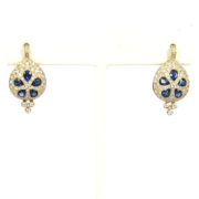 Rare Temple St Clair Biscuit 1.20ct Diamond & 2.0ct Sapphire 18K Yellow Gold Earrings WN36-9