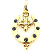 Temple St Clair 0.04ct Diamond & 0.35ct Sapphire & 18K Yellow Gold Horseshoe Pendant WN36-11