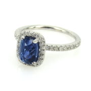 Fine 1.75ct Sapphire& 0.50ct Diamond 18K White Gold Halo Engagement Ring DZ2-4