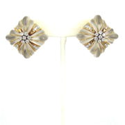 Vintage Italian 2.25ct Diamond & Rock Crystal Quartz 18K Yellow Gold Clip Earrings OA27-004