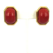 Vintage Natural Untreated Ox Blood Coral & 18K Yellow Gold Dome Clip Earrings OA27-007
