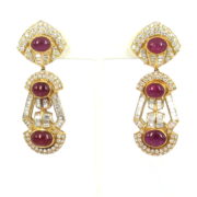 Vintage 12.68ct Diamond & 8.0ct Ruby 18K Yellow Gold Dangling Drop Earrings OA27-008