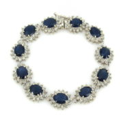 Vintage 4.0ct Diamond & 24.50ct Sapphire 14K White Gold Halo Bracelet WN39-010