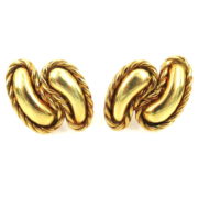 Vintage 18K Yellow Gold Double Tear Drop Rope Design Clip Earrings A&N231-011