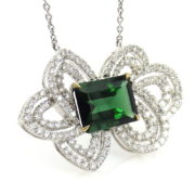 Estate 7.0ct Chrome Green Tourmaline & 2.50ct Diamond 18K White Gold Necklace A&N231-013