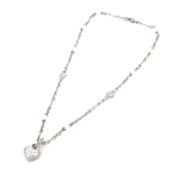 Estate Judith Ripka Diamond & Pearl 18K White Gold Studded Heart Necklace A&N231-014