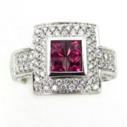 Fine Centoventuno 0.92ct Diamond & 0.80ct Princess Cut Ruby 18K White Gold Ring WN39-019