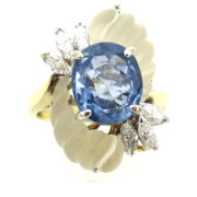 Vintage 3.24ct Natural Sapphire 0.50ct Diamond & Rock Crystal 14K Gold Ring WN39-022