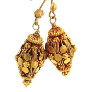 Vintage 18K Yellow Gold Hand Made Decorated Lantern Drop Earrings A&N231-012