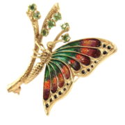 Vintage 0.50ct Peridot & Enamel 14K Yellow Gold Butterfly Brooch OA28-001