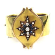 Antique Victorian Diamond & Sapphire 15K Yellow Gold Wide Bangle WN40-001