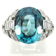 Unique 5.0ct Natural Blue Zircon & 1.50ct Diamond Platinum Hand Made Ring PB1-002
