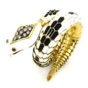 Vintage Diamond Ruby & Enamel 18K Gold Ebel Snake Watch Bangle OA28-004
