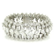 Estate 40.0ct Pear Round & Baguette Cut Diamond Platinum Wide Dome Bracelet WN40-004