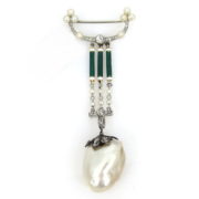 Antique Cartier Natural Untreated Pearl Brooch Diamond & Enamel Platinum & Gold Pin GIA Certified WN40-006