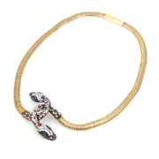 Antique French Multi Color Enamel Silver & 18K Yellow Gold Snake Necklace OA28-008