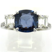 Fine 1.20ct Emerald Cut Diamond & 2.50ct Cushion Cut Sapphire Platinum Ring  PB1-008