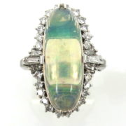 Vintage 6.0ct Natural Untreated Opal & 0.90ct Diamond Platinum Ring  WN40-014