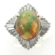 Vintage 5.02ct Natural Untreated Opal & 1.80ct Baguette Cut Diamond Platinum Ballerina Ring  WN40-015