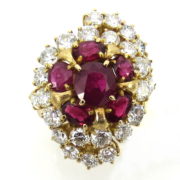 Vintage 4.43ct Diamond & 4.34ct Ruby 18K Yellow Gold Cluster Dome Ring WN40-017
