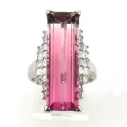 Estate 12.66ct Emerald Cut Pink Tourmaline & 0.69ct Diamond Platinum Ring WN40-019