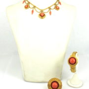 Antique Victorian Natural Untreated Coral & 15K Yellow Gold Necklace Bracelet Brooch Set WN40-021