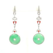 Vintage 2.75ct Diamond Coral & Jadeite Jade 18K White Gold Drop Earrings SM24-001