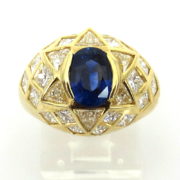 Vintage 1.30ct Royal Blue Sapphire & 3.50ct Diamond 18K Yellow Gold Ring JW65-001