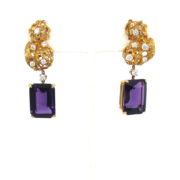 Vintage 30.0ct Amethyst & 1.10ct Diamond 18K Yellow Gold Hand Made Earrings SM24-002