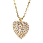 Estate 3.0ct DE/VS Diamond & 14K Yellow Gold Pave Heart Necklace SM25-002