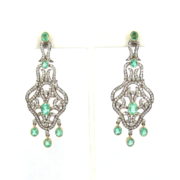 Vintage 3.50ct Diamond & 4.0ct Emerald Silver & 18K Gold Large Drop Earrings SM24-003