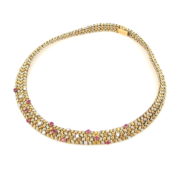 Vintage Tiffany & Co France Diamond & Ruby 18K White & Yellow Gold Necklace SM25-003