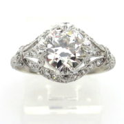 Vintage 1.36ct European Cut Diamond  Platinum Decorated Engagement Ring Rami28-004