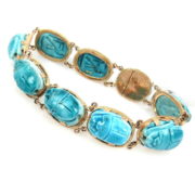 Fine Vintage Egyptian Blue Turquoise & 14K Yellow Gold Scarab Beetle Bracelet WN41-007