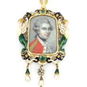 Victorian English Navy French Cut Diamond Emerald & Enamel 22K Gold Portrait Pendant WN41-020