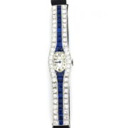 Art Deco Tiffany & Co 3.50ct European Cut Diamond 3.50ct Sapphire Platinum Watch WN42-022